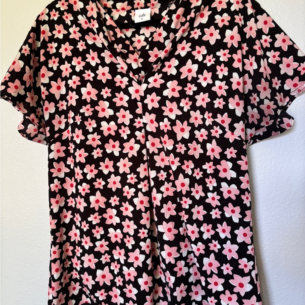 CAbi Black and Pink Floral Button Down Shirt